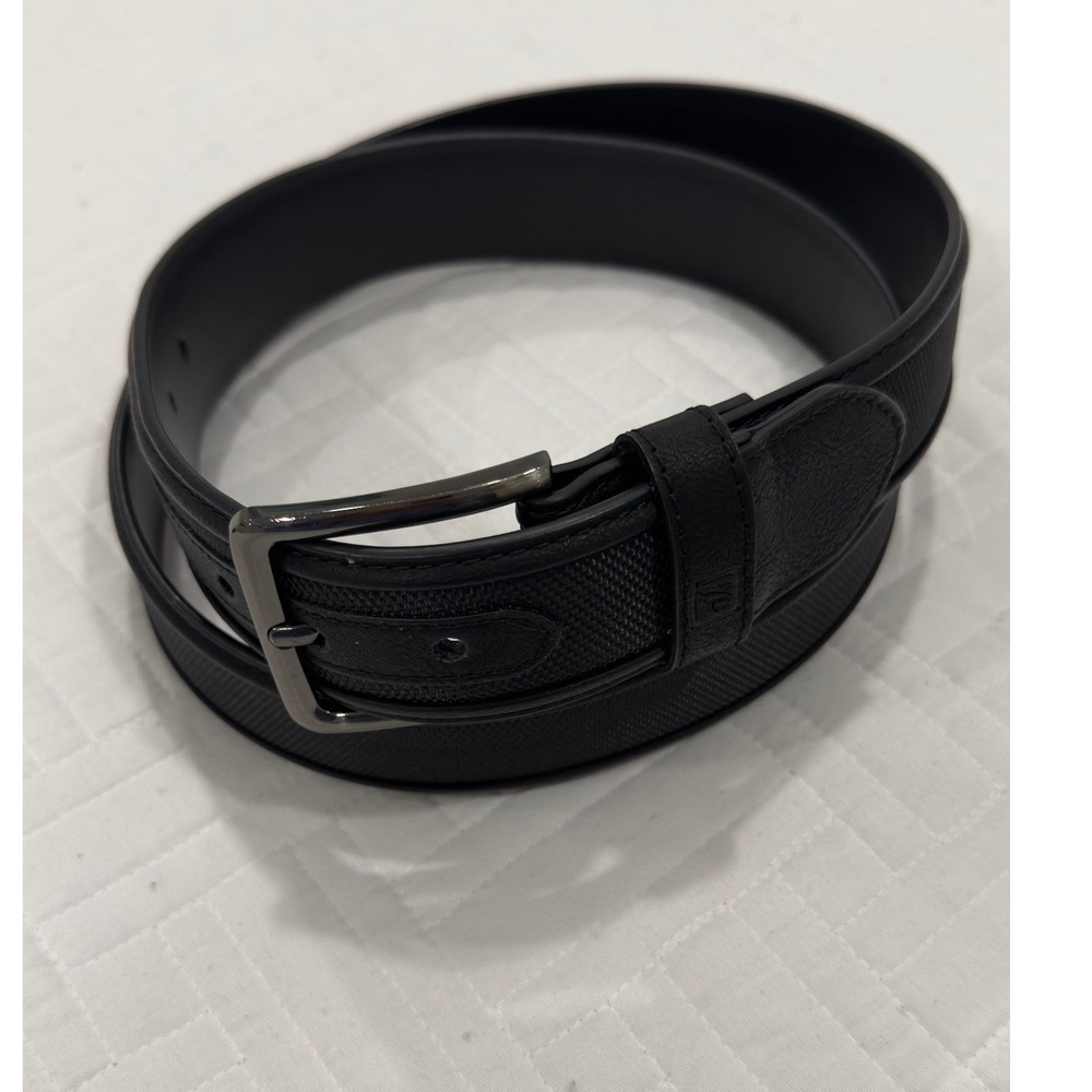 Perry Ellis Mens Black Bonded Leather Belt Textured Gunmetal Buckle XL SM-7-737-